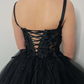 Black Gothic 3D floral sparkly corset dress with straps,EQ9648