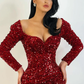 GLAMOROUS LONG SLEEVES SEQUINS MERMAID EVENING GOWNS SPLIT PROM DRESSES,DS9607