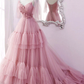 Blue tulle long prom dress A line evening dress,DS9595