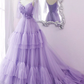 Blue tulle long prom dress A line evening dress,DS9595
