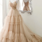 Blue tulle long prom dress A line evening dress,DS9595