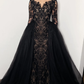 Gothic Black and Beige A line lace dress with a detachable tulle skirt,DS9581