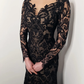 Gothic Black and Beige A line lace dress with a detachable tulle skirt,DS9581