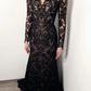 Gothic Black and Beige A line lace dress with a detachable tulle skirt,DS9581
