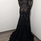 Gothic Black and Beige A line lace dress with a detachable tulle skirt,DS9581