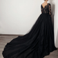 Gothic Black and Beige A line lace dress with a detachable tulle skirt,DS9581