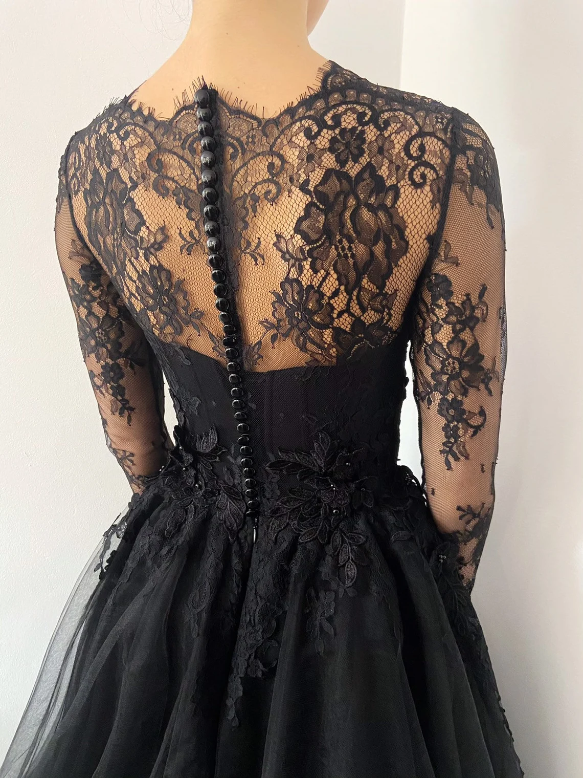 Black gothic corset wedding 3D lace floral tulle dress, alternative bride dress,DS9579