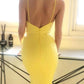 Sexy Goldgelb Spaghettiträger V-Ausschnitt Meerjungfrau Langes Ballkleid, CD3175