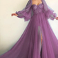 Long Puffy Sleeve Tulle Backless Prom Dress,CD3174