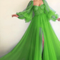 Long Puffy Sleeve Tulle Backless Prom Dress,CD3174