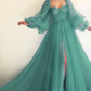 Long Puffy Sleeve Tulle Backless Prom Dress,CD3174