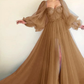 Long Puffy Sleeve Tulle Backless Prom Dress,CD3174