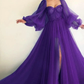 Long Puffy Sleeve Tulle Backless Prom Dress,CD3174