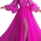 Long Puffy Sleeve Tulle Backless Prom Dress,CD3174