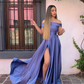 Simple off shoulder purple satin long prom dress, purple evening dress,CD3170