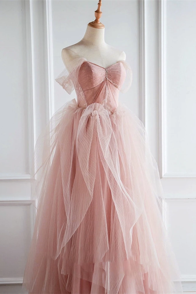 Peach Ball Gown with Off the Shoulder Top,CD3167