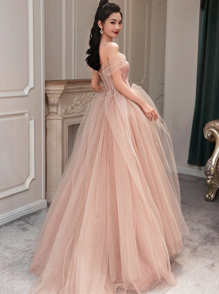 Peach Ball Gown with Off the Shoulder Top,CD3167