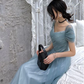 A-Line Princess Square Neckline Short Sleeve Floor-Length Prom Dresses,CD3166