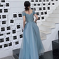 A-Line Princess Square Neckline Short Sleeve Floor-Length Prom Dresses,CD3166