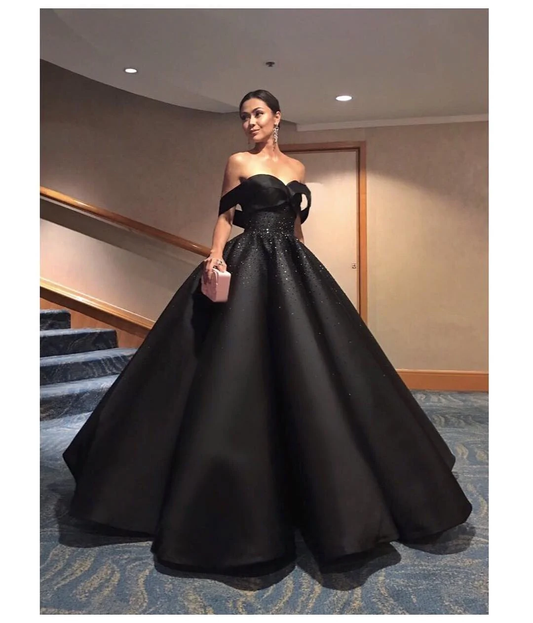 Luxury Ball Gowns Formal Dresses,Off the Shoulder Black Dubai Evening Dresses,CD3165