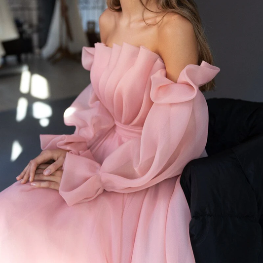 New Arrival Pink Tea-Length Sexy Off Shoulder Prom Dresses,BD1498