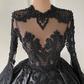 Ball Gown Black Long Sleeves Lace Prom Dresses,Beading Formal Evening Dresses,BD1484