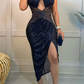 Sexy Patchwork Hollowed Out Sequins Backless Halter Sleeveless Dress Dresses,DS14014
