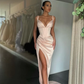 V-Neck Split Prom Dress Long Sleevesless Evening Party Gowns,DS12116