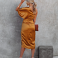 One Shoulder Split Midi Length Wedding Guest Dress,DS12114