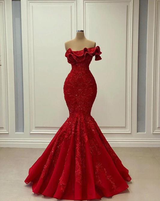 Luxurious Mermaid Sexy Evening Dresses Lace Beaded Prom Dresses Vintage Formal Party Second Reception Gowns,BL18611