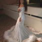 OFF-THE-SHOULDER SEQUINS FUR TRIM COURT TRAIN MERMAID PROM GOWNS,DS4495