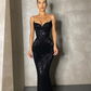 Spaghetti Straps Black Sequin Prom Dress Mermaid Skirt,DS4496