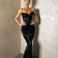Spaghetti Straps Black Sequin Prom Dress Mermaid Skirt,DS4496