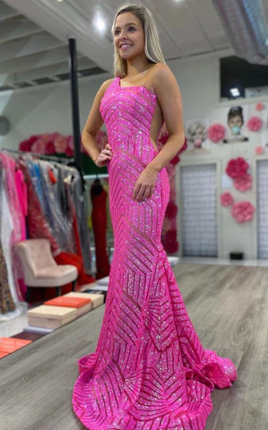 LONG MERMAID PROM DRESS NEON SEQUINED ONE SHOULDER FORMAL MERMAID,DS4509