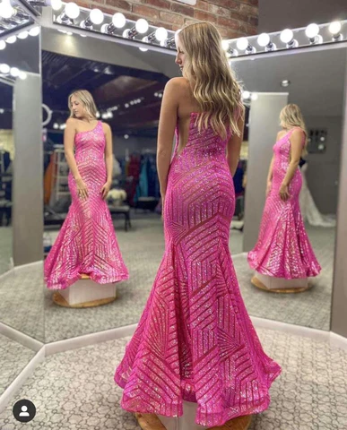 LONG MERMAID PROM DRESS NEON SEQUINED ONE SHOULDER FORMAL MERMAID,DS4509