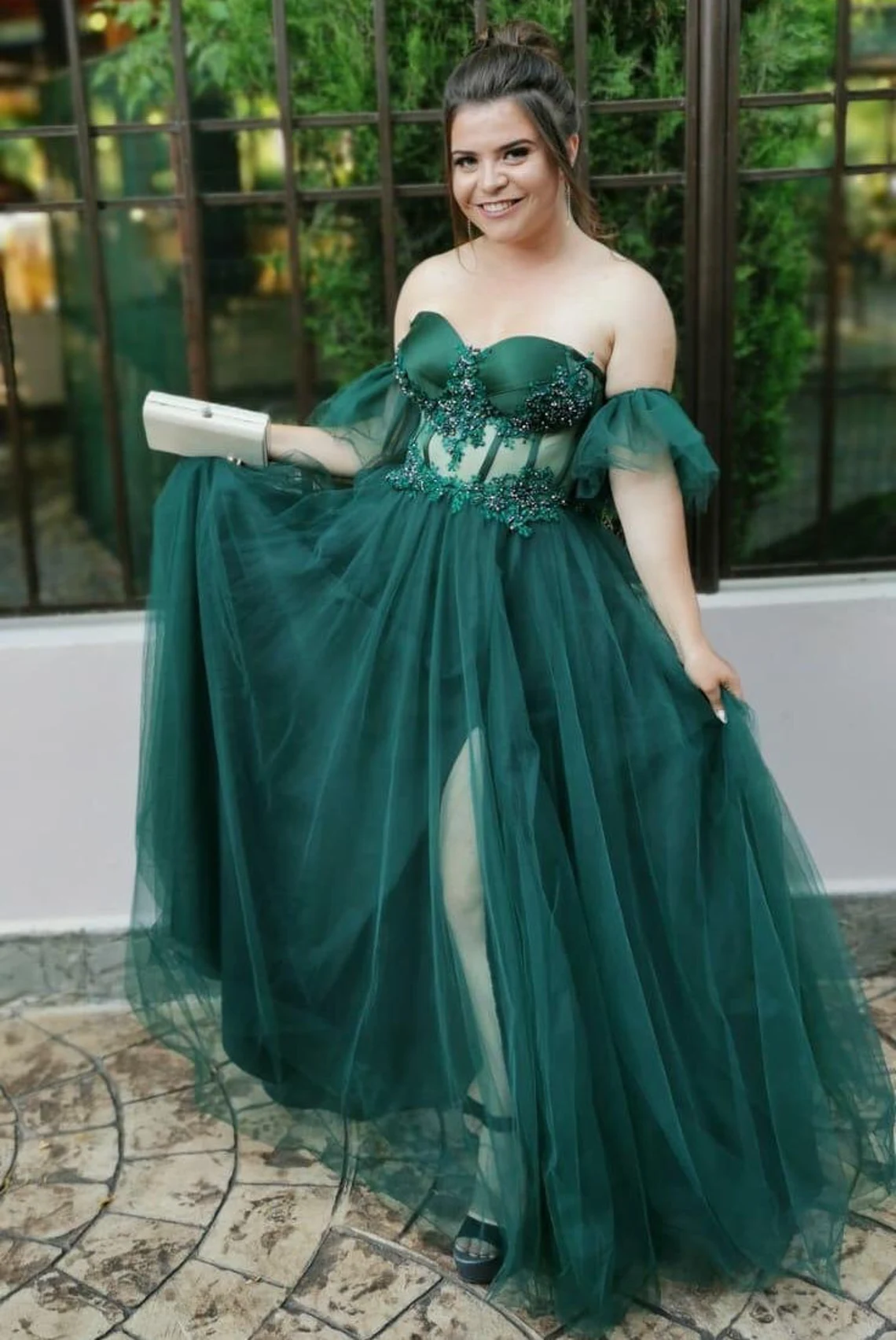 Emerald Corset Tulle Prom Gown Evening Wedding Dress Cocktail Sweetheart Neckline Beaded Lace Bridal,DS4532