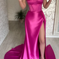 ELEGANT FUCHSIA SWEETHEART LONG PROM DRESS SPLIT WITH RUFFLES,DS4551
