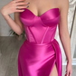 ELEGANT FUCHSIA SWEETHEART LONG PROM DRESS SPLIT WITH RUFFLES,DS4551