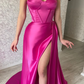 ELEGANT FUCHSIA SWEETHEART LONG PROM DRESS SPLIT WITH RUFFLES,DS4551