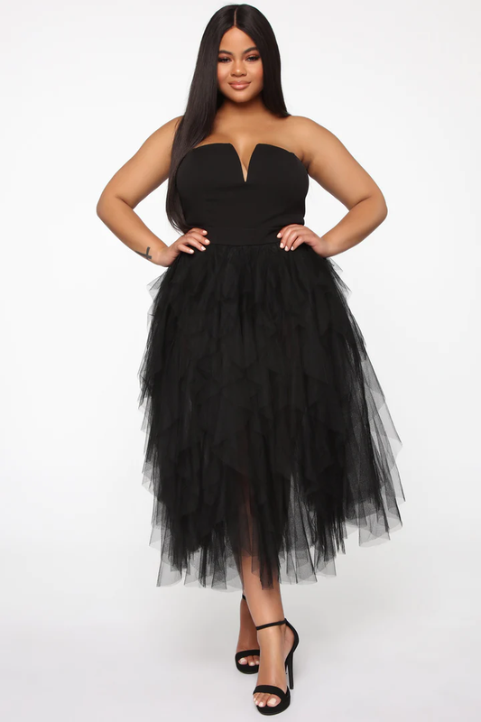 Tube V-Neck Slip Tulle Black Prom Dresses,DS4556