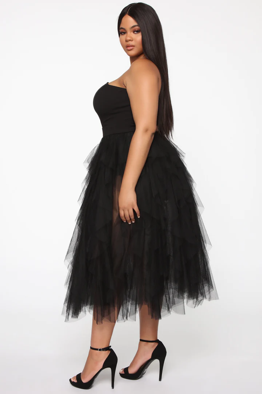 Tube V-Neck Slip Tulle Black Prom Dresses,DS4556