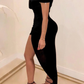 Plain Off Shoulder Asymmetrical Party Dress,DS4567