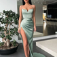 SEXY SKY BLUE SPAGHETTI-STRAPS MERMAID PROM DRESS WITH SLIT PARTY GOWNS,DS3525
