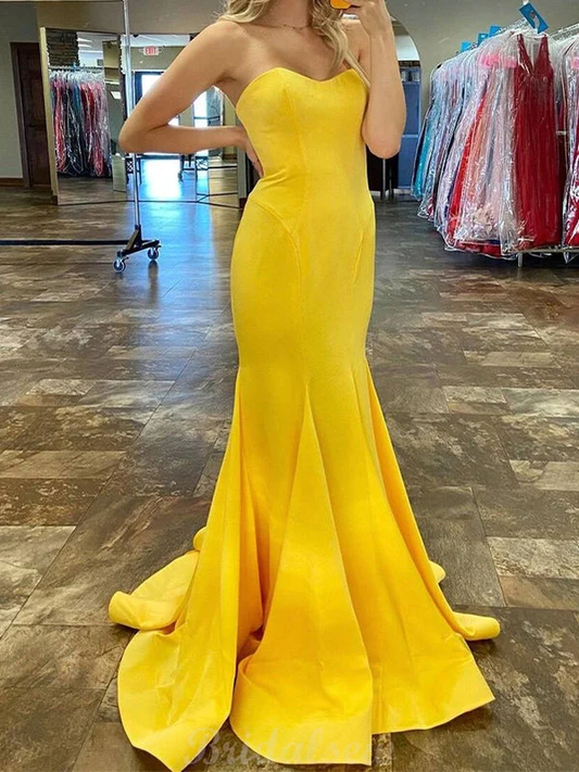 Yellow Simple Mermaid Black Girls Slay Elegant Evening Formal Long Prom Dresses ,DS4607