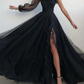 Women's Dresses Sloping Shoulder Long Sleeve Split Evening Dress,DS4653