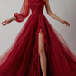 Women's Dresses Sloping Shoulder Long Sleeve Split Evening Dress,DS4653