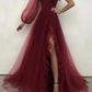 Women's Dresses Sloping Shoulder Long Sleeve Split Evening Dress,DS4653
