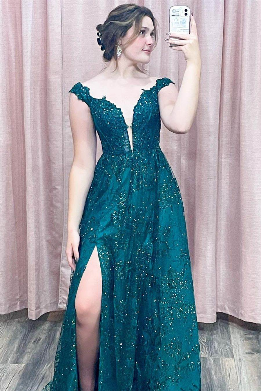 Off the Shoulder Green Long Formal Dress,DS4696