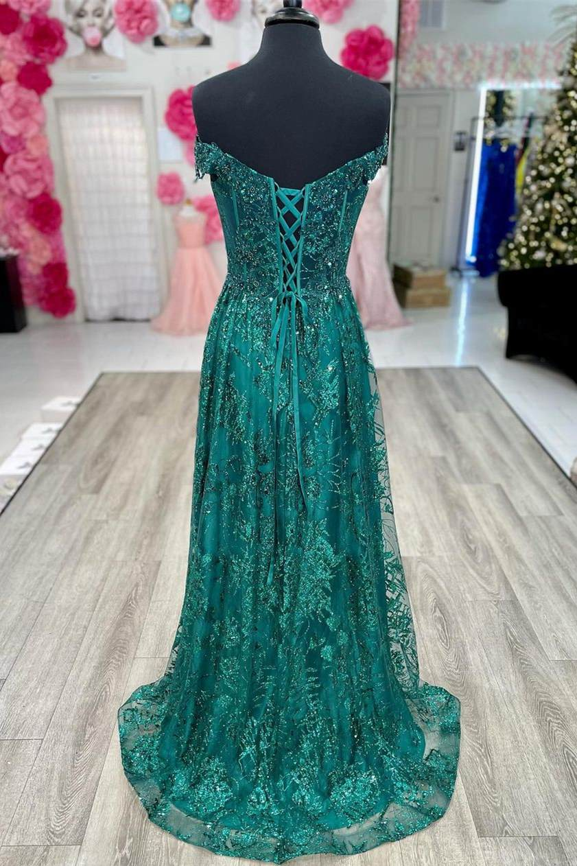 Off the Shoulder Green Long Formal Dress,DS4696