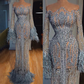 Luxurious Long Sleeves Feathers Sequin Evening Gowns(2 Colors),DS4738